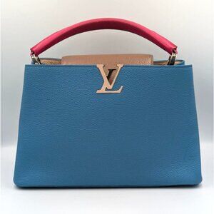 Pre-owned Louis Vuitton Taurillon Capucines MM Tote Blue